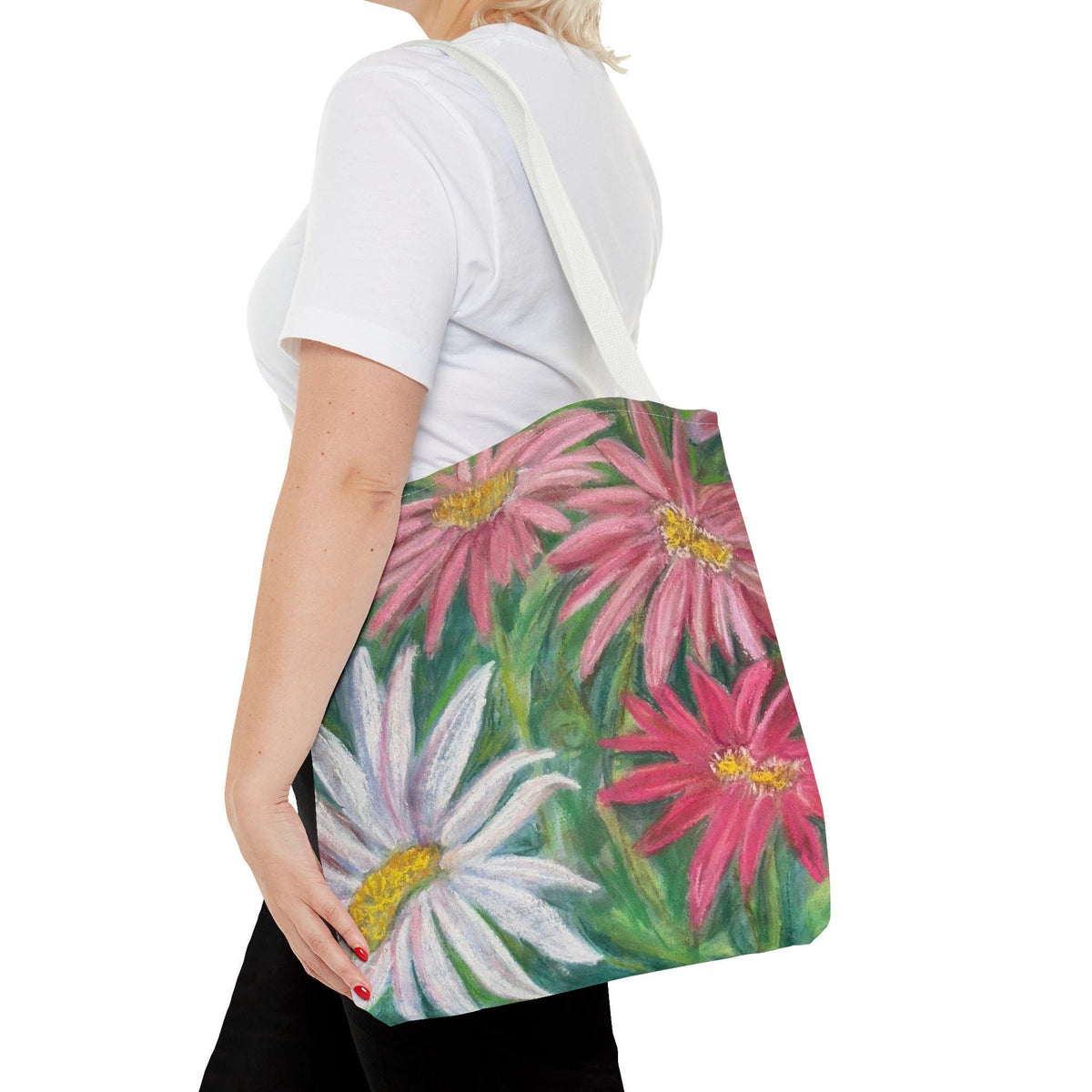 Pink Daisy Watercolor Tote Bag: Floral Garden Shoulder Bag