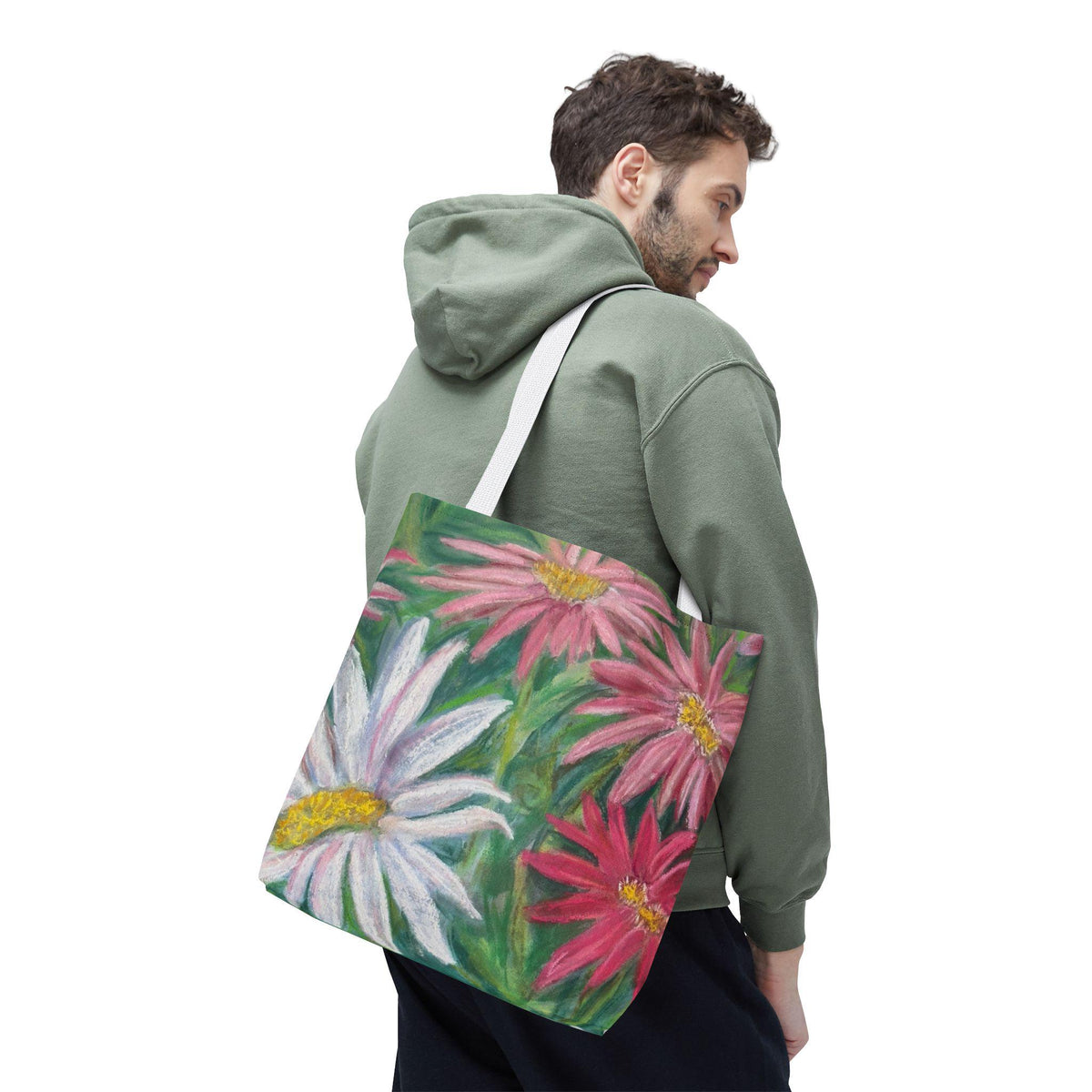 Pink Daisy Watercolor Tote Bag: Floral Garden Shoulder Bag