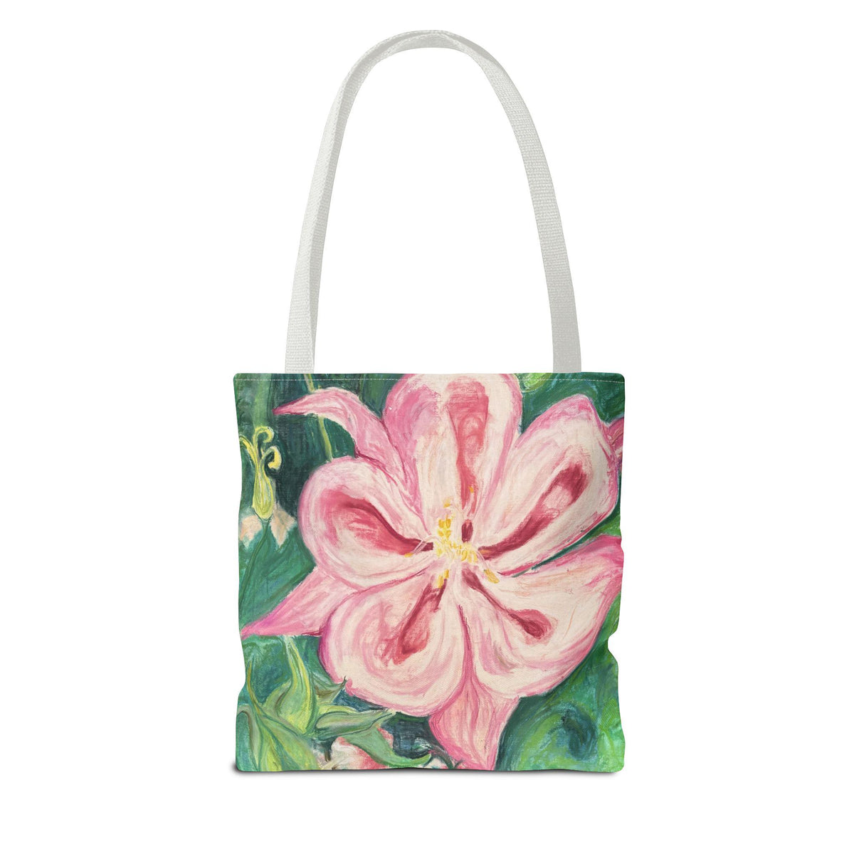 Hand-Painted Pink Columbine Tote Bag | Romantic Floral Market Carryall