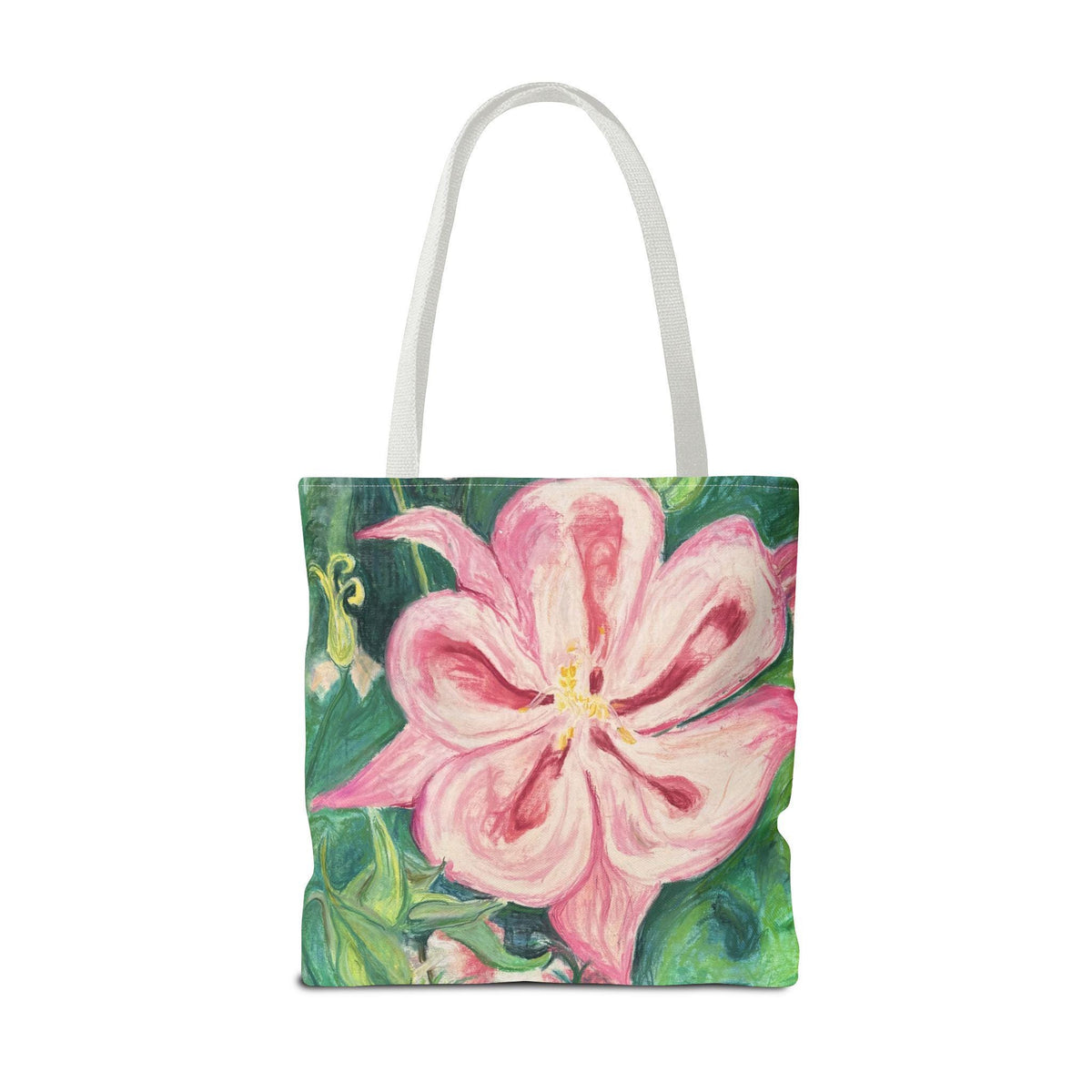 Hand-Painted Pink Columbine Tote Bag | Romantic Floral Market Carryall