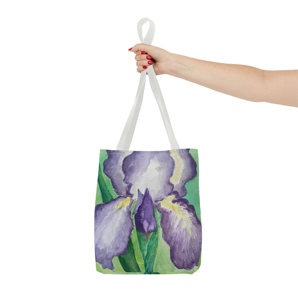 Purple Iris Watercolor Tote Bag: Botanical Garden Art Shoulder Bag