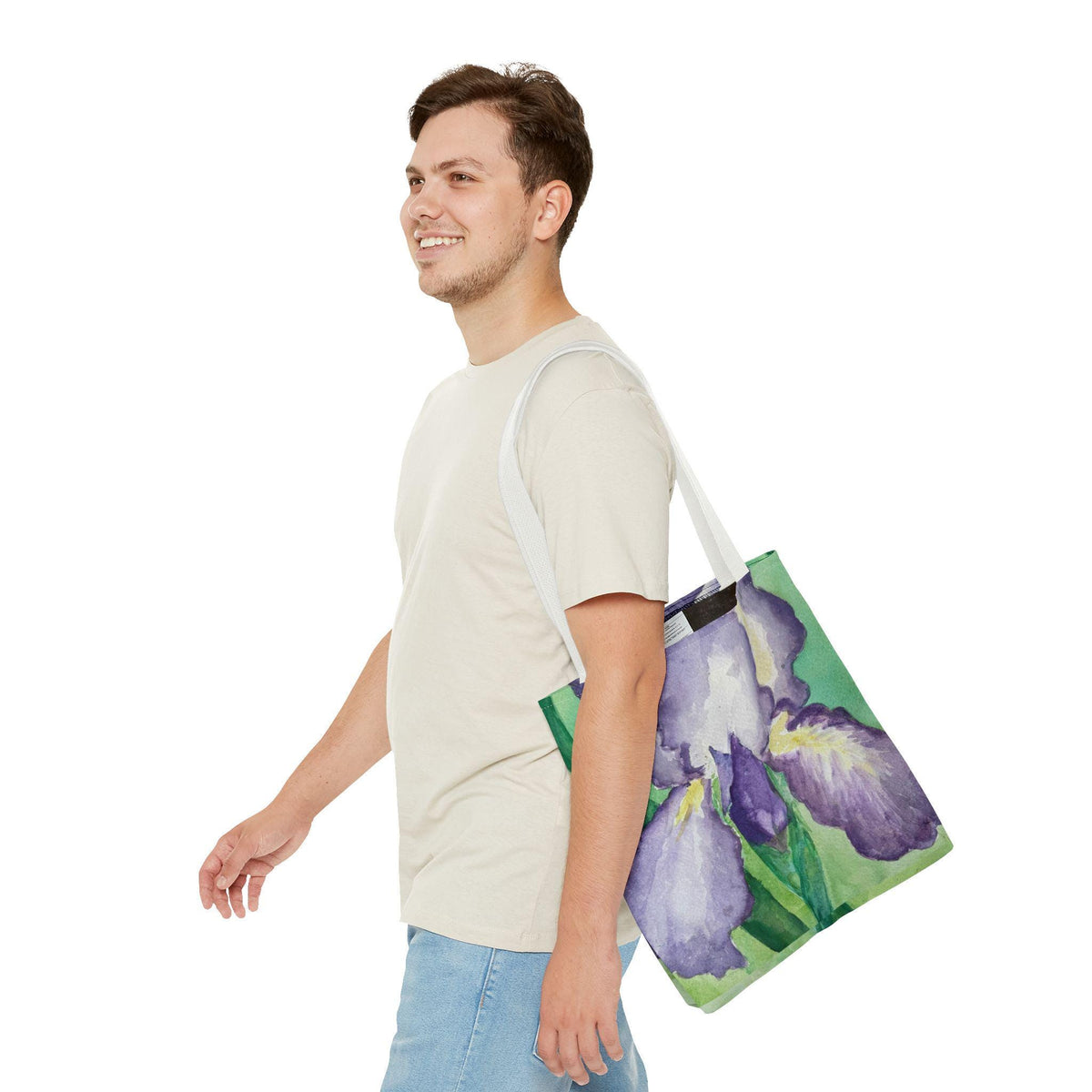 Purple Iris Watercolor Tote Bag: Botanical Garden Art Shoulder Bag