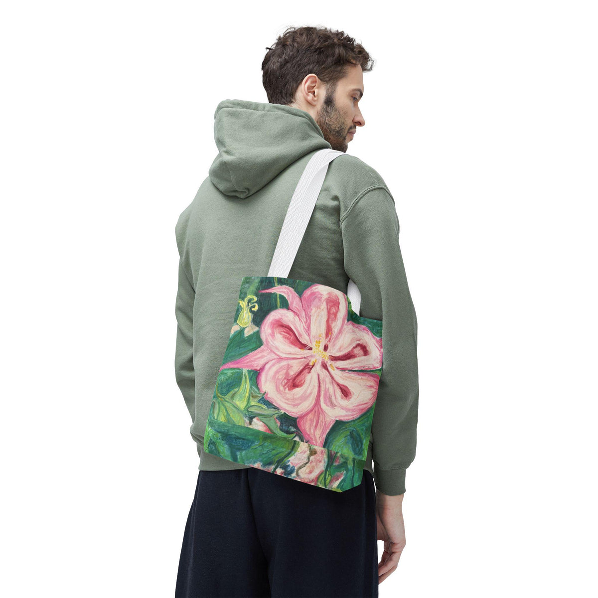 Hand-Painted Pink Columbine Tote Bag | Romantic Floral Market Carryall