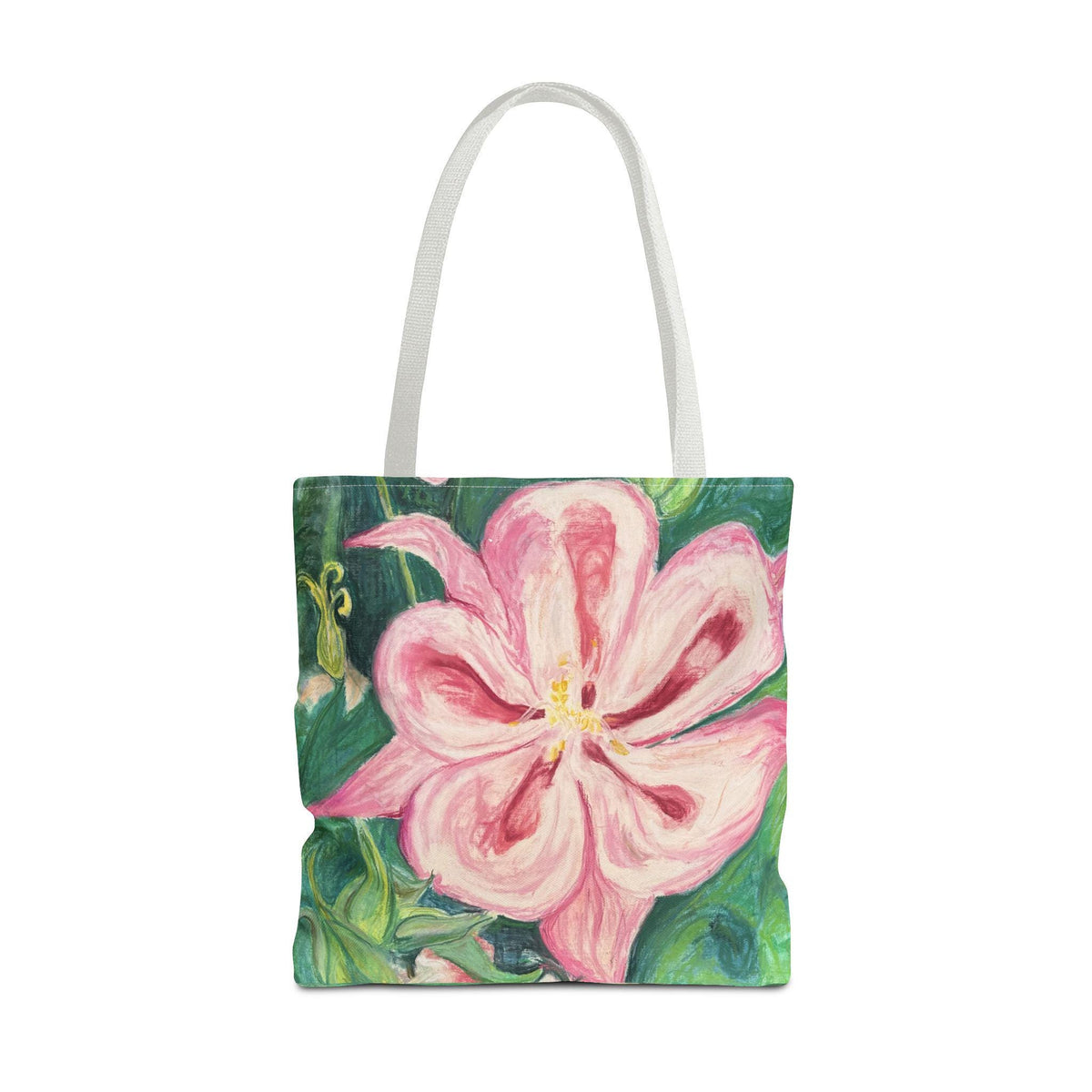 Hand-Painted Pink Columbine Tote Bag | Romantic Floral Market Carryall