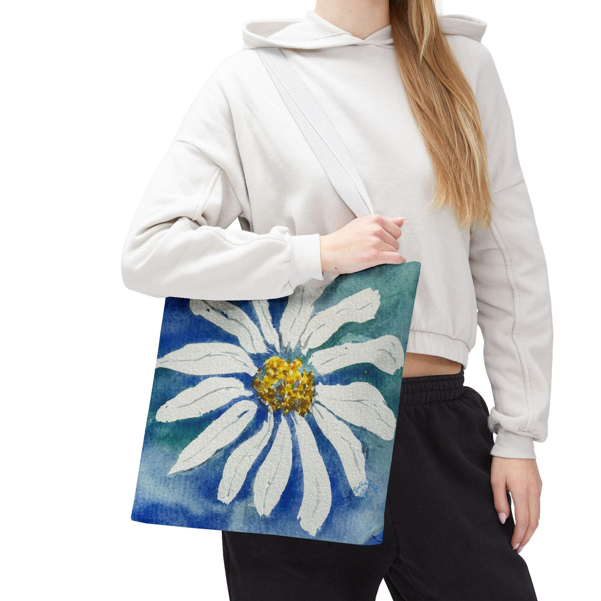 White Daisy Painting Tote Bag | Floral Watercolor Art