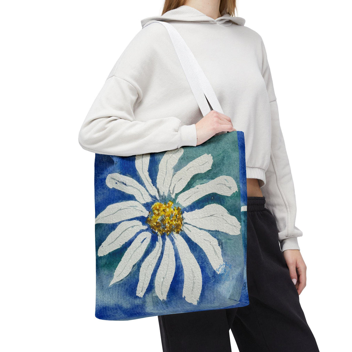 White Daisy Painting Tote Bag | Floral Watercolor Art