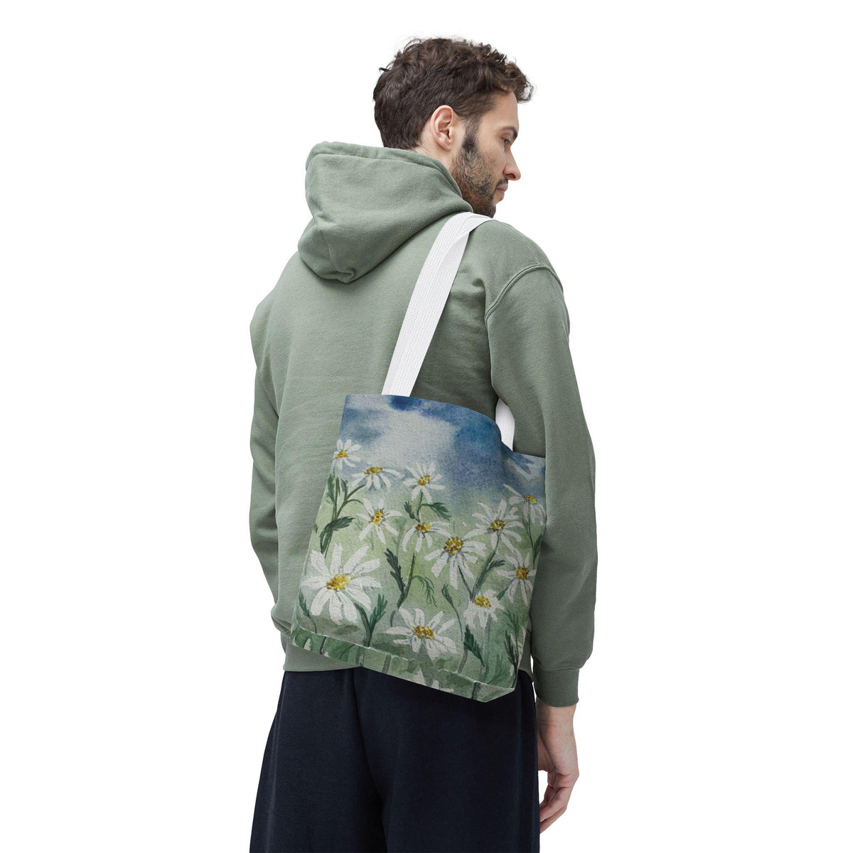 Watercolor Daisy Tote Bag, Floral Market Tote, Botanical Meadow Print