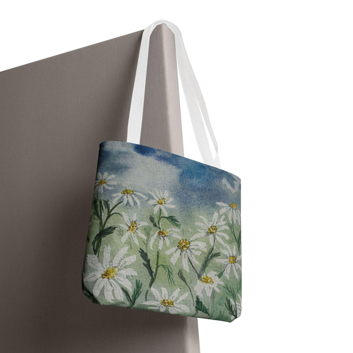 Watercolor Daisy Tote Bag, Floral Market Tote, Botanical Meadow Print