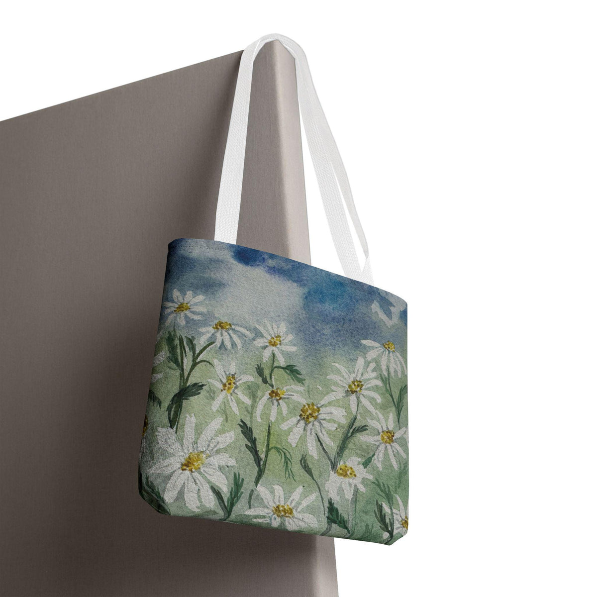 Watercolor Daisy Tote Bag, Floral Market Tote, Botanical Meadow Print