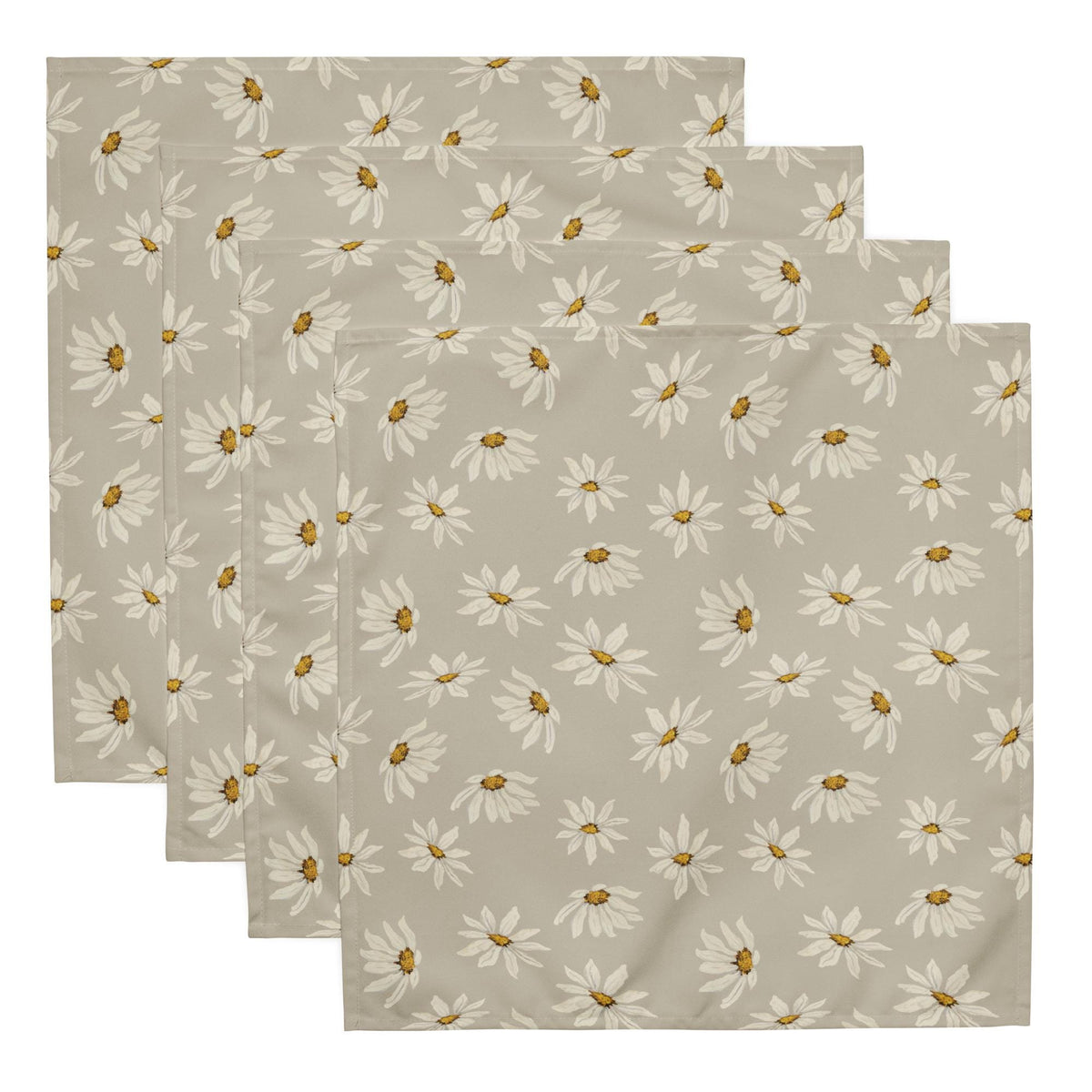 Cream Daisies on Stone Taupe Ground Cloth Napkin Set Beige Floral Dinner Napkins Farmhouse Wedding Decor