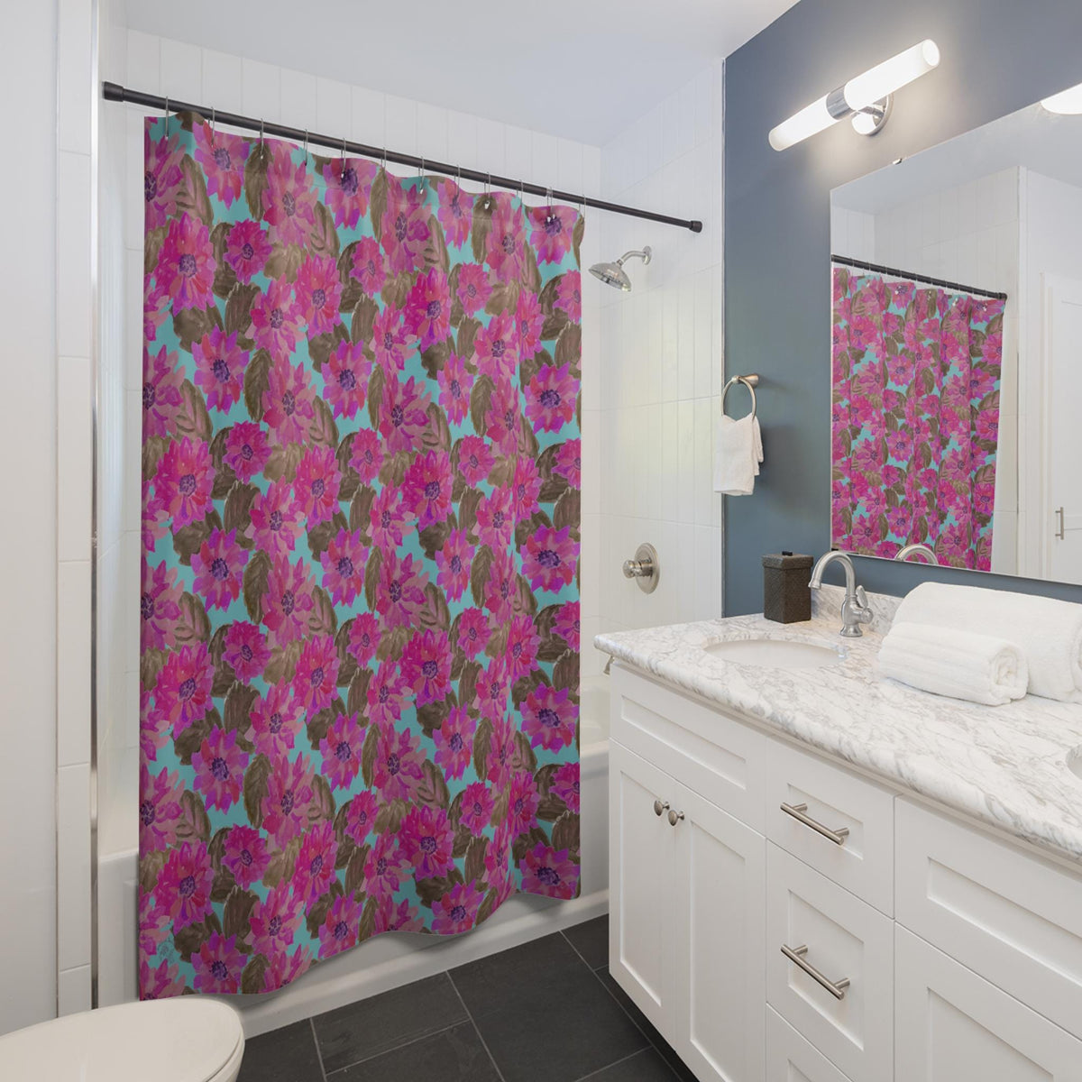 Boho Floral Shower Curtain: Elegant Plum Bathroom Decor