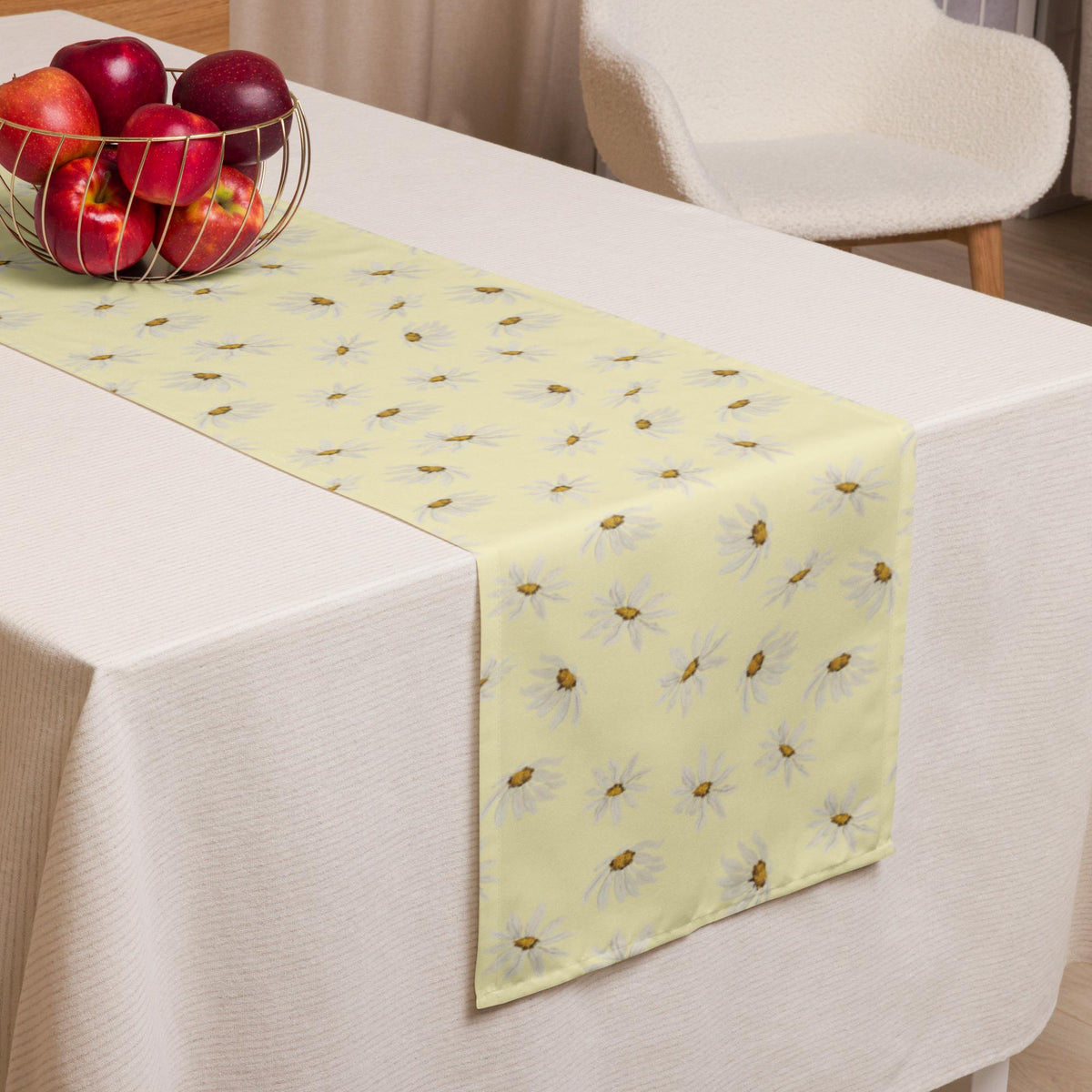 Sunny Daisy Table Runner Coffee Bar– Soft Yellow Floral Linen Decor