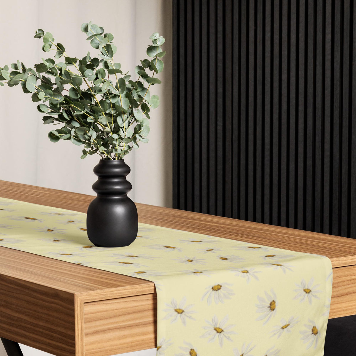 Sunny Daisy Table Runner Coffee Bar– Soft Yellow Floral Linen Decor