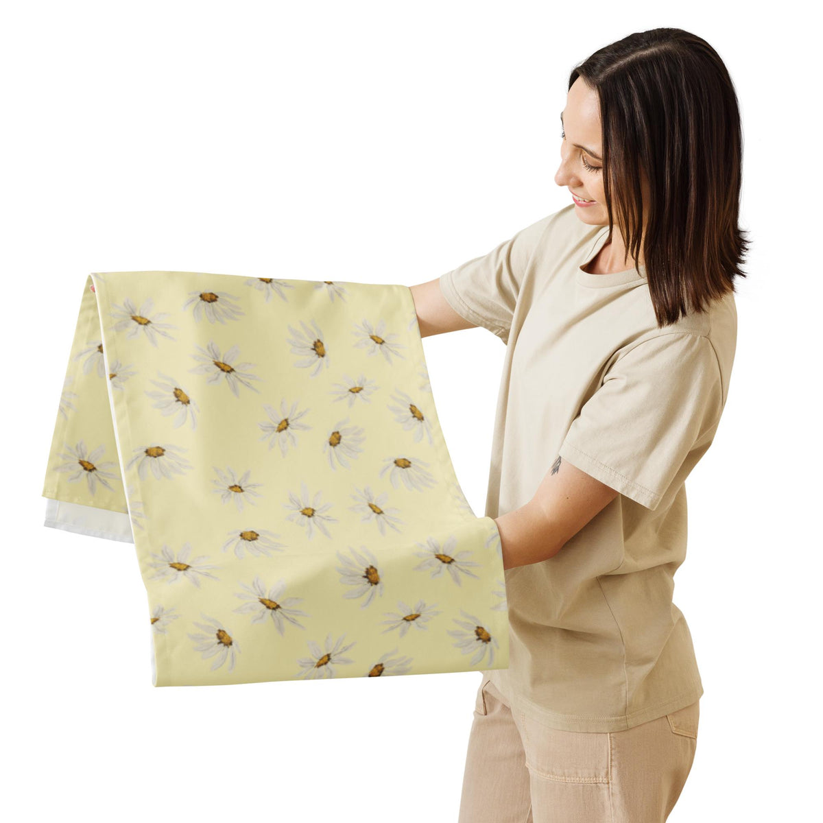 Sunny Daisy Table Runner Coffee Bar– Soft Yellow Floral Linen Decor