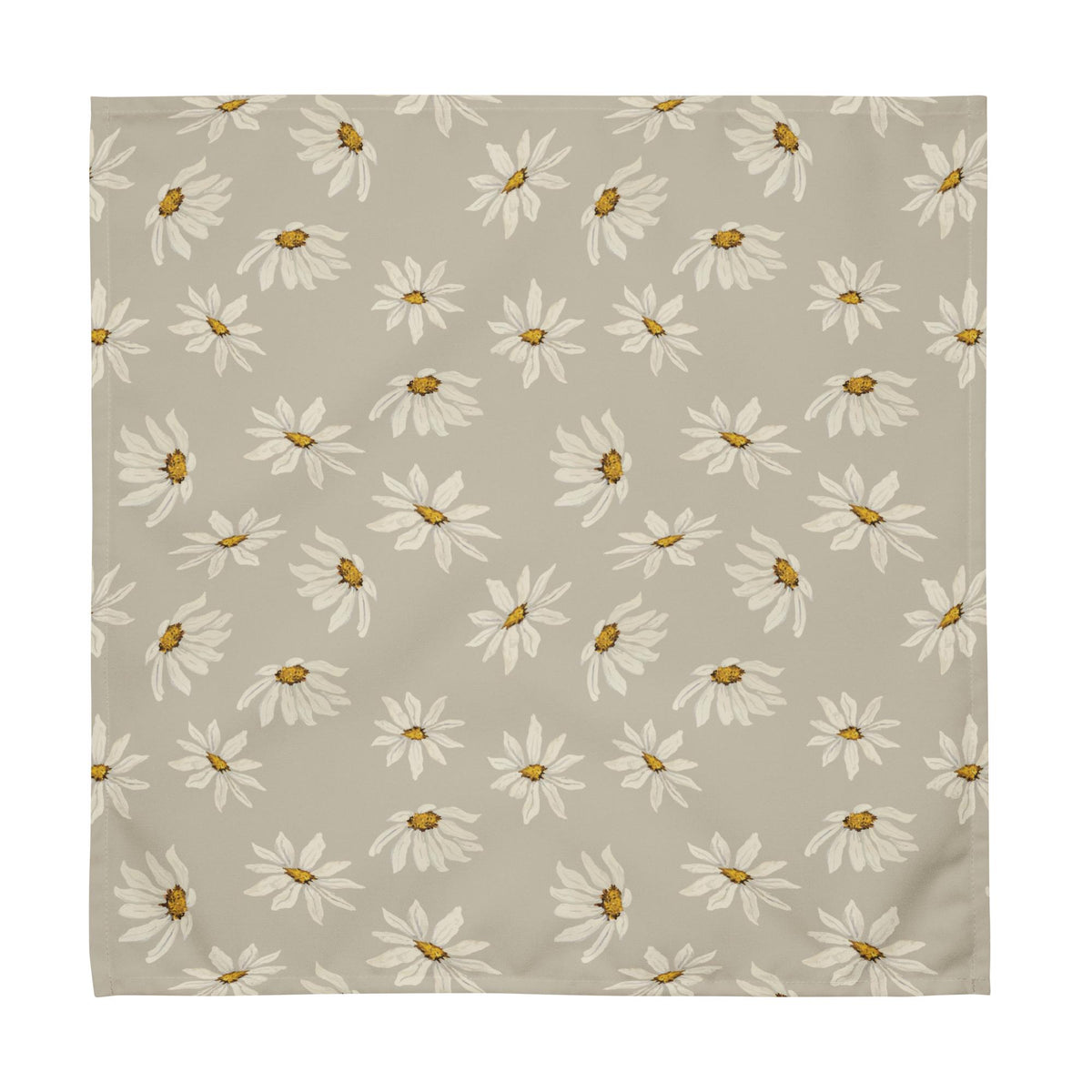 Cream Daisies on Stone Taupe Ground Cloth Napkin Set Beige Floral Dinner Napkins Farmhouse Wedding Decor