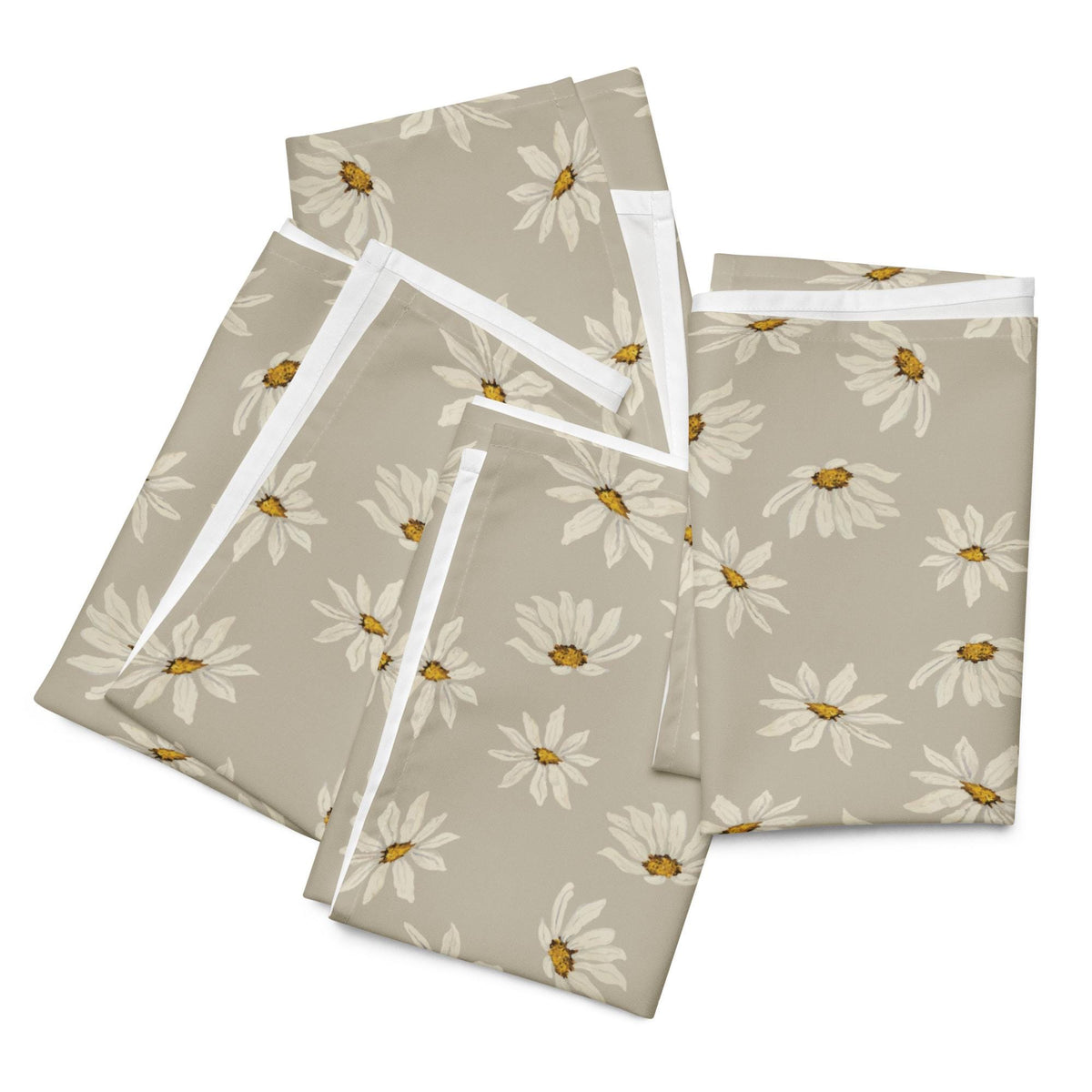 Cream Daisies on Stone Taupe Ground Cloth Napkin Set Beige Floral Dinner Napkins Farmhouse Wedding Decor