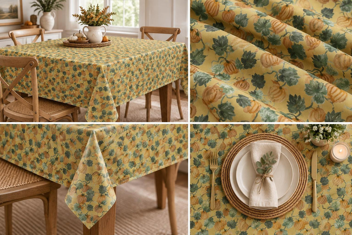 Pumpkin Patch Cotton Tablecloth Mustard Fall Thanksgiving Ocher