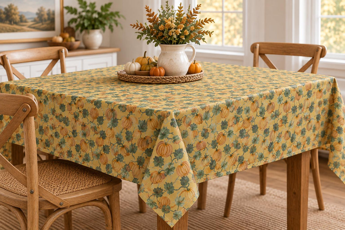 Fall Retro Pumpkin Patch - Forest Green Cotton Twill Tablecloth 2 Sizes