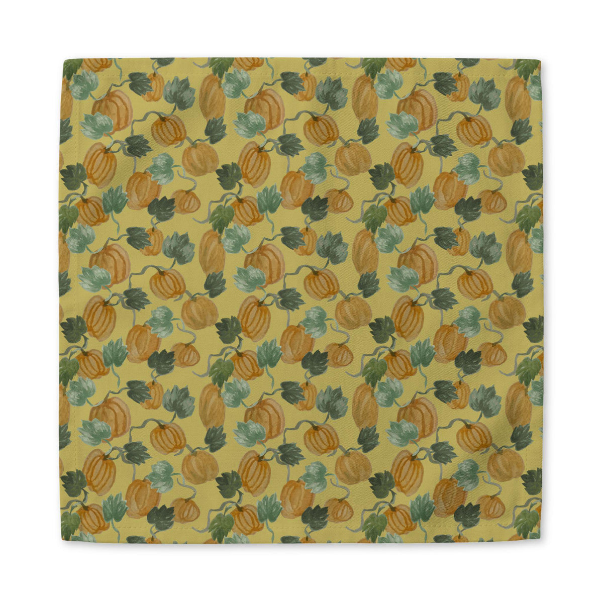 Pumpkin Napkin, Fall Table Decor, Autumn Harvest Cloth, Yellow Pumpkin Print, 10x10 or 20x20 Inch Cotton Twill