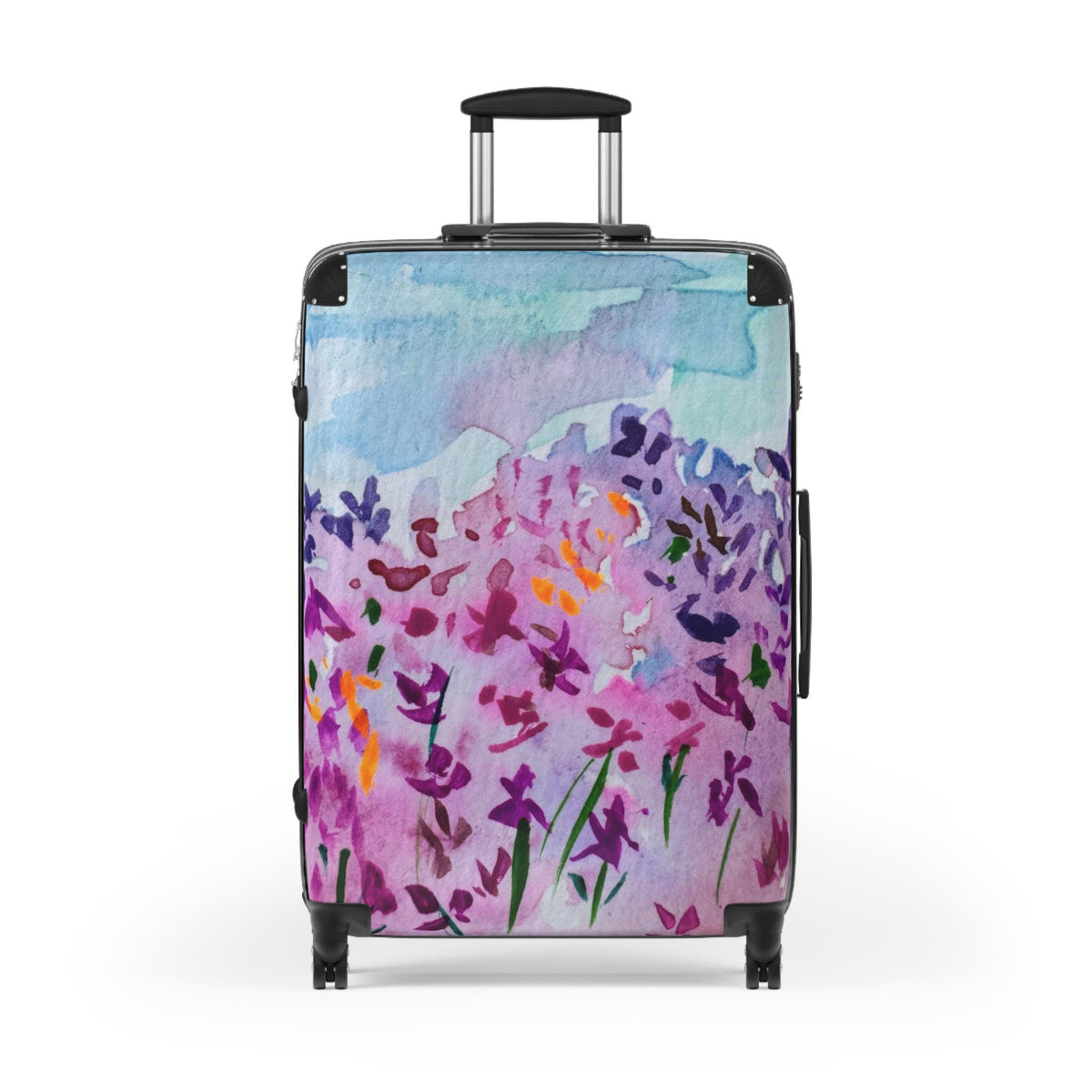 Watercolor Floral Carry On Suitcase | Purple Lavender Garden Art Luggage | Unique Travel Bag | Artist Designed Spinner Luggage