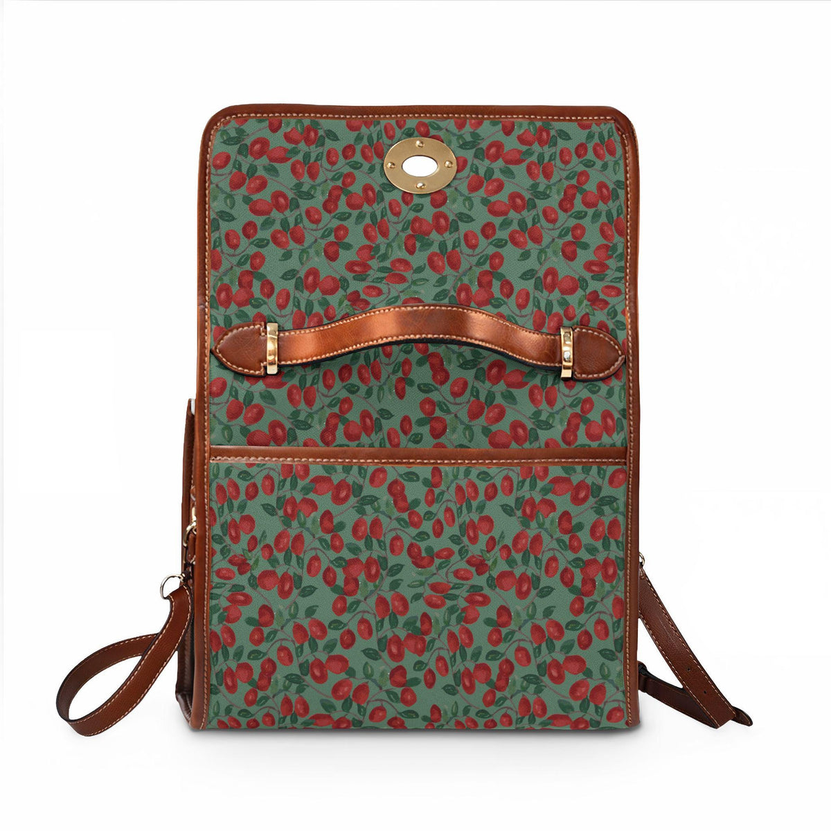 Red Cherry Pattern Waterproof Canvas Bag | Floral Fruit Print Tote
