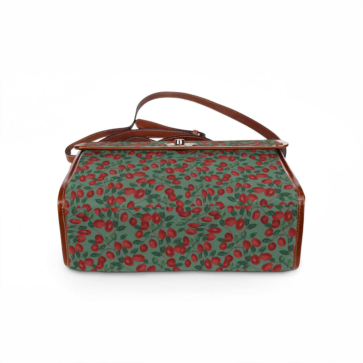 Red Cherry Pattern Waterproof Canvas Bag | Floral Fruit Print Tote