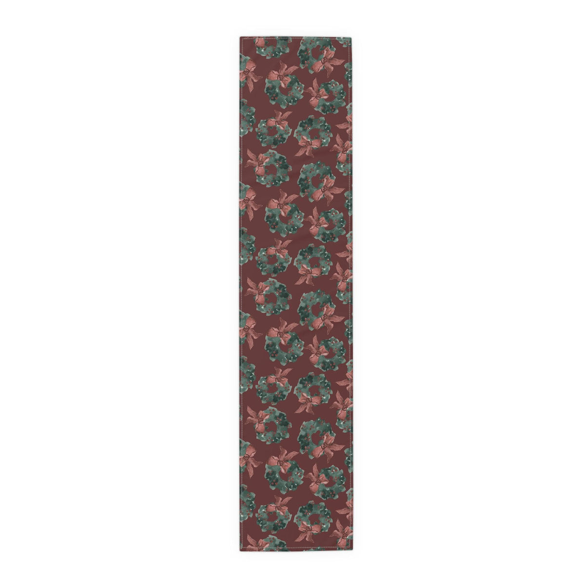Christmas Wreath Table Runner Green Red Holiday Dining Decor | Festive Wreath Pattern Holiday Entertaining Gift, Cotton & Poly Blend