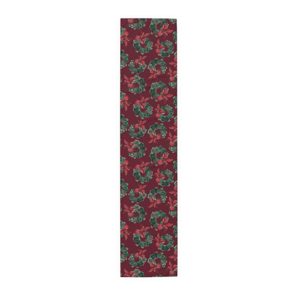 Christmas Wreath Table Runner Green Red Holiday Dining Decor | Festive Wreath Pattern Holiday Entertaining Gift, Cotton & Poly Blend