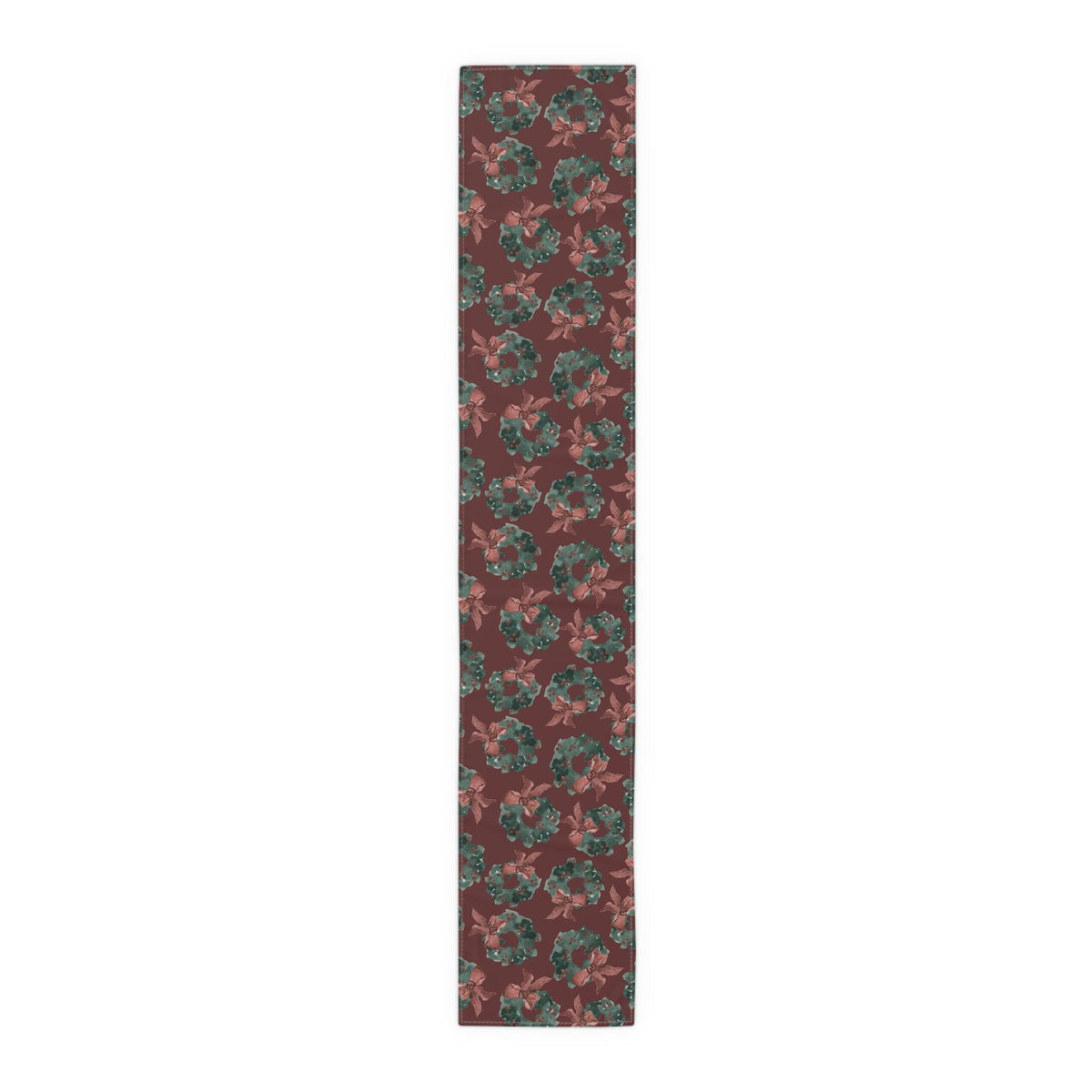 Christmas Wreath Table Runner Green Red Holiday Dining Decor | Festive Wreath Pattern Holiday Entertaining Gift, Cotton & Poly Blend