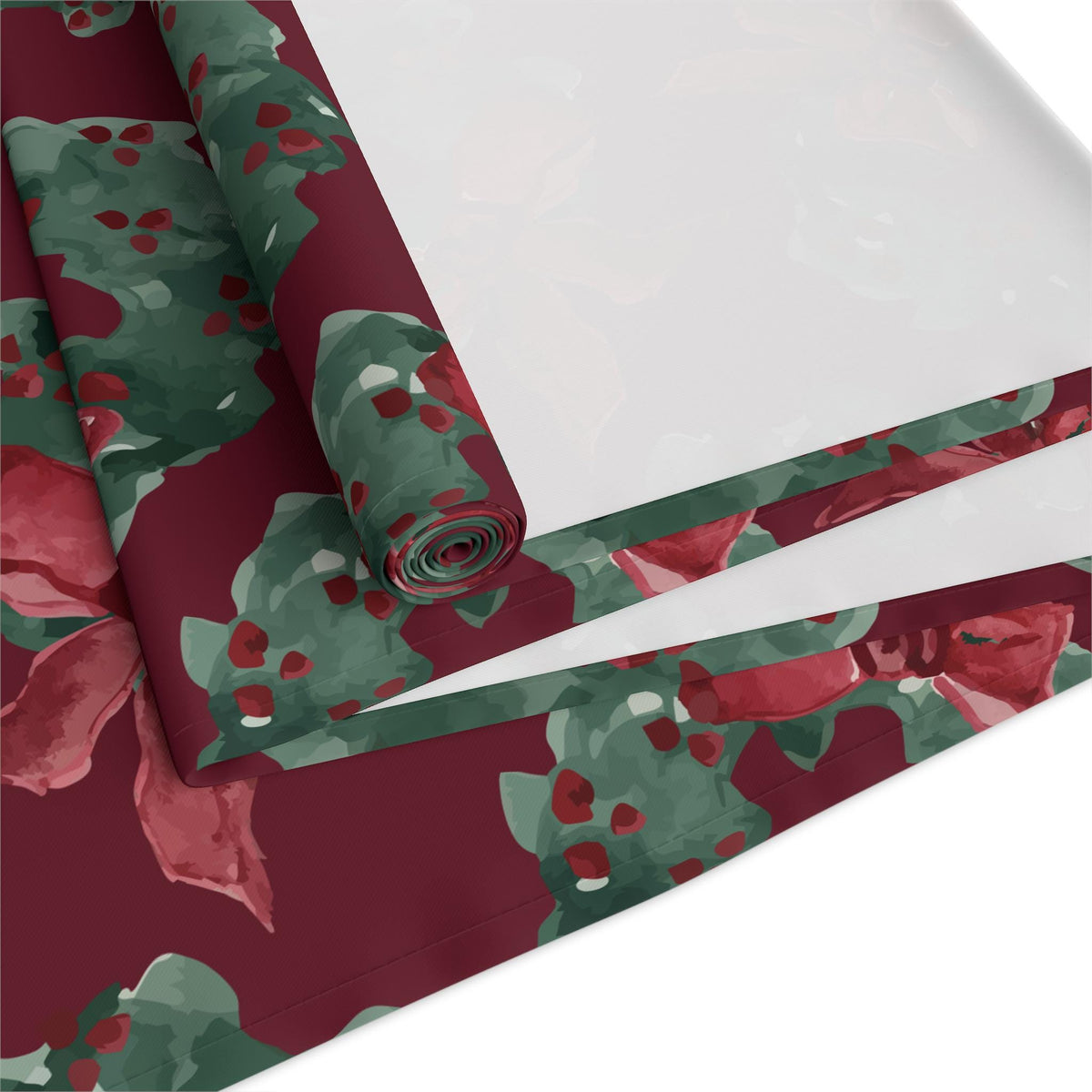 Christmas Wreath Table Runner Green Red Holiday Dining Decor | Festive Wreath Pattern Holiday Entertaining Gift, Cotton & Poly Blend