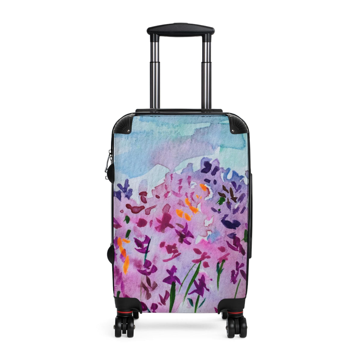 Watercolor Floral Carry On Suitcase | Purple Lavender Garden Art Luggage | Unique Travel Bag | Artist Designed Spinner Luggage
