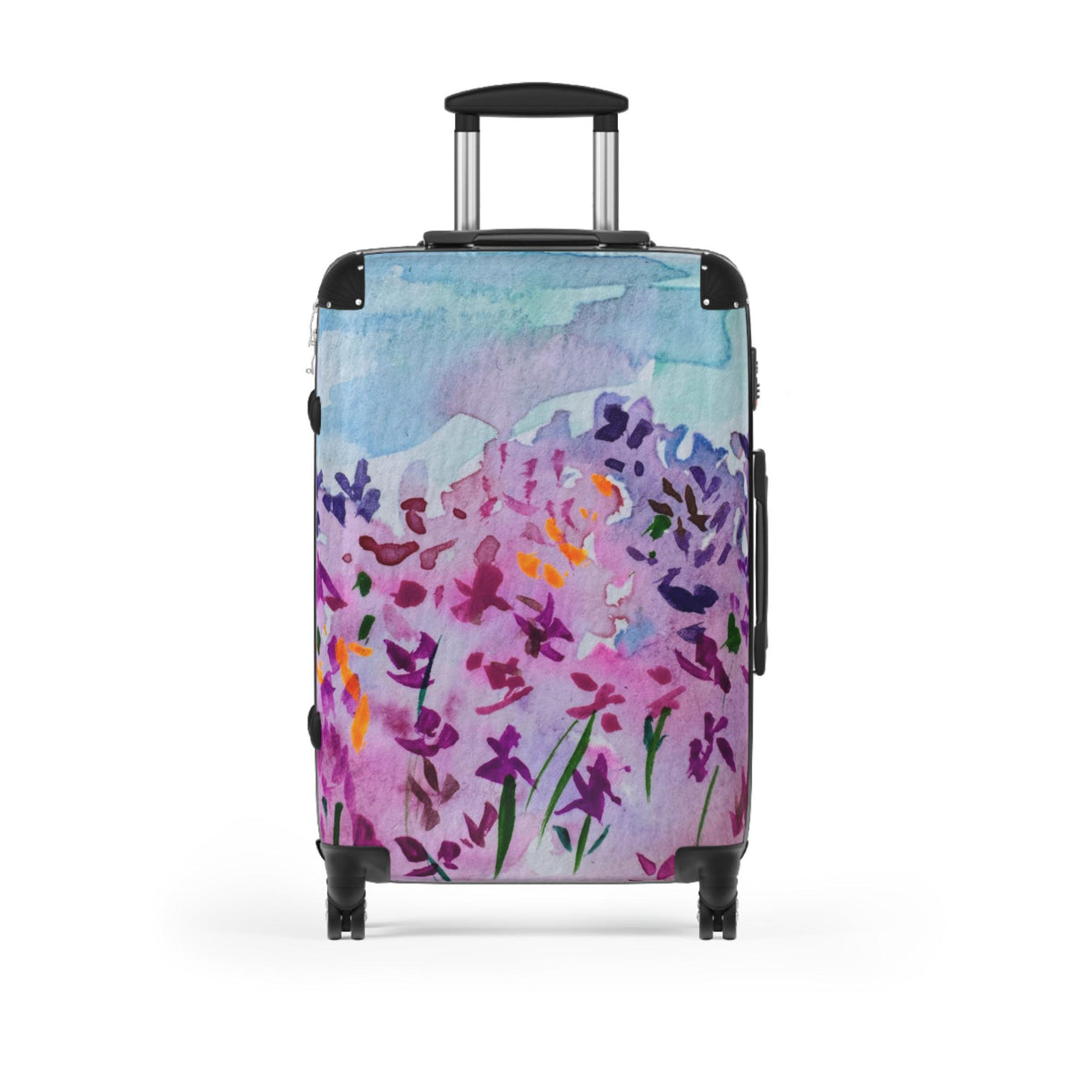Watercolor Floral Carry On Suitcase | Purple Lavender Garden Art Luggage | Unique Travel Bag | Artist Designed Spinner Luggage
