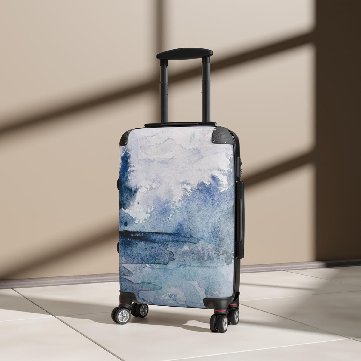 Watercolor Ocean Art Carry On Suitcase | Blue Indigo Seascape Luggage | Unique Artist Designed Travel Bag | Spinner Carry On