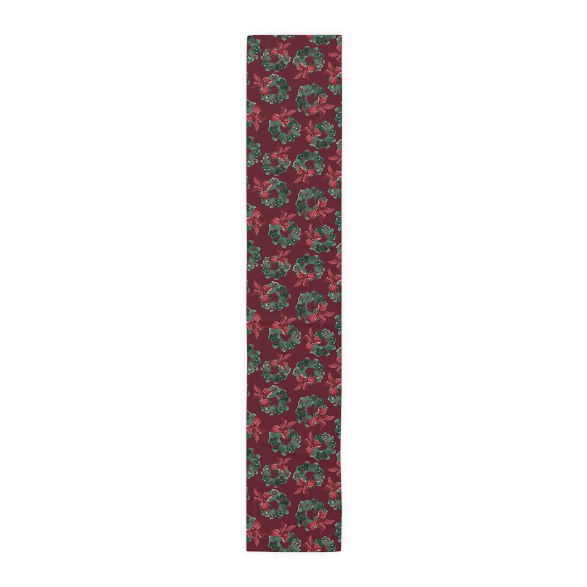 Christmas Wreath Table Runner Green Red Holiday Dining Decor | Festive Wreath Pattern Holiday Entertaining Gift, Cotton & Poly Blend