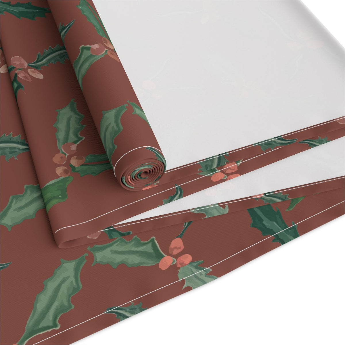 Christmas Holly Berry Table Runner, Cranberry Red Holiday Table Decor, Evergreen Botanical Dining Table , Rustic Christmas