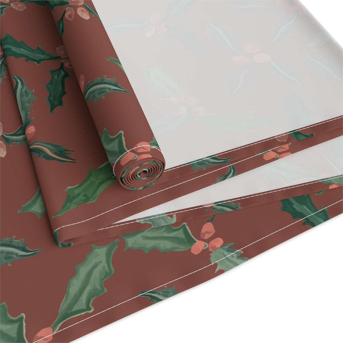 Christmas Holly Berry Table Runner, Cranberry Red Holiday Table Decor, Evergreen Botanical Dining Table , Rustic Christmas