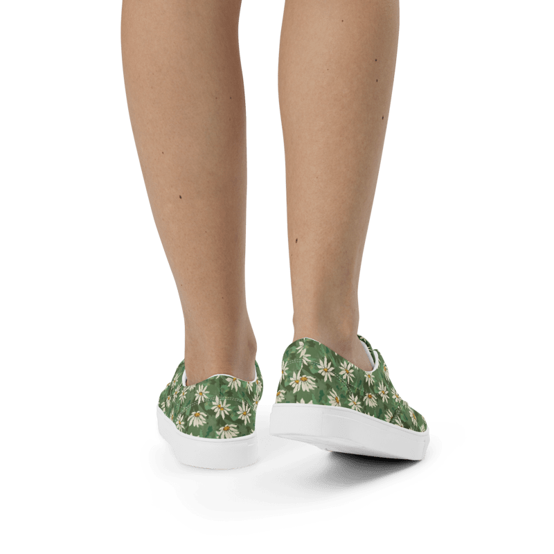 Daisy Meadow Canvas Sneakers – Green Floral Lace-Up Shoes