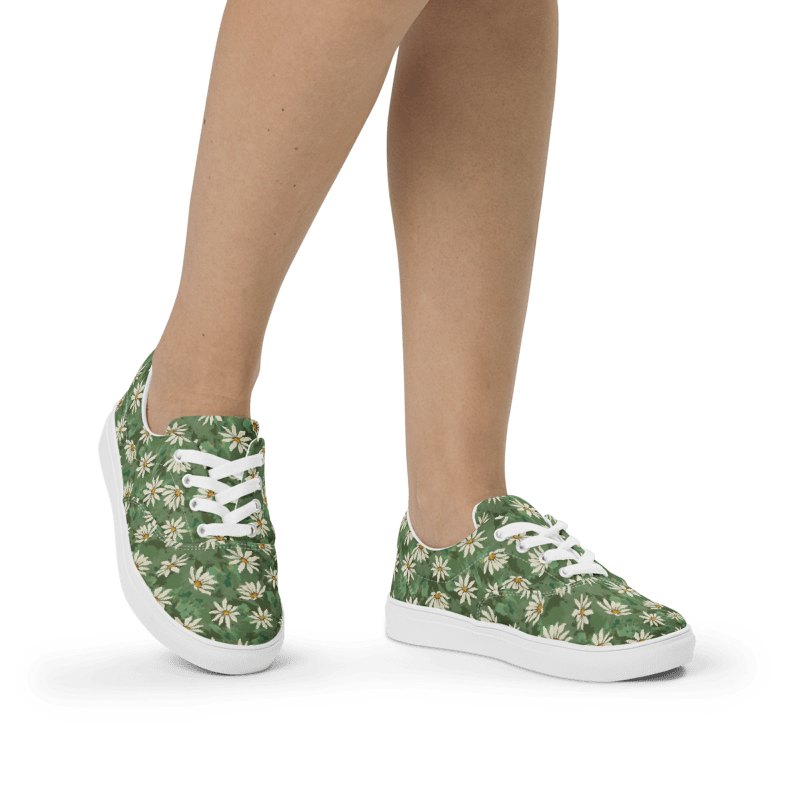 Daisy Meadow Canvas Sneakers – Green Floral Lace-Up Shoes