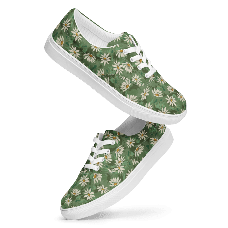Daisy Meadow Canvas Sneakers – Green Floral Lace-Up Shoes