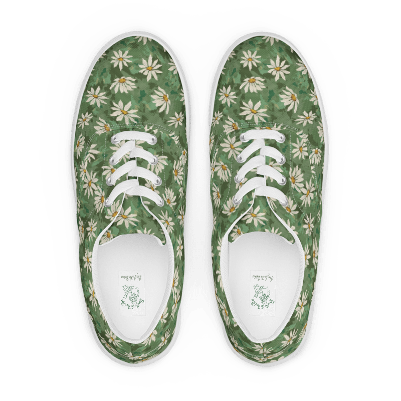 Daisy Meadow Canvas Sneakers – Green Floral Lace-Up Shoes