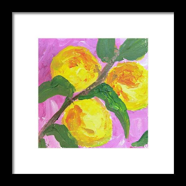 Peaches on Pink Botanical Framed Print — Black frame, White mat, 8" x 8"