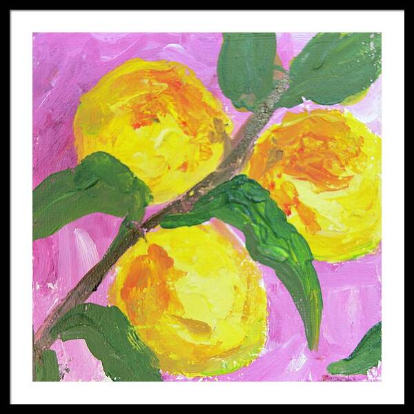 Peaches on Pink Botanical Framed Print — Black frame, White mat, 30" x 30"