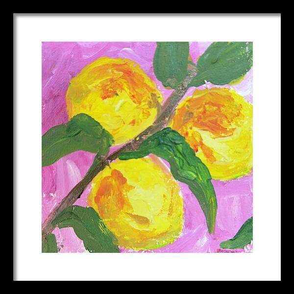Peaches on Pink Botanical Framed Print — Black frame, White mat, 14" x 14"