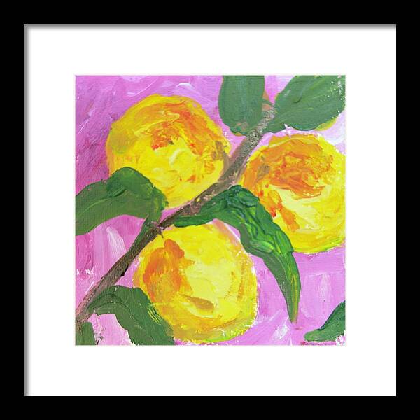 Peaches on Pink Botanical Framed Print — Black frame, White mat, 10" x 10"