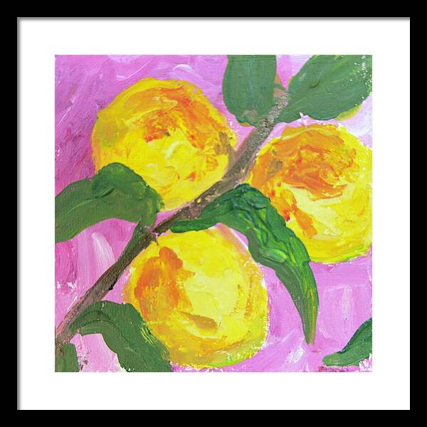 Peaches on Pink Botanical Framed Print — Black frame, White mat, 16" x 16"