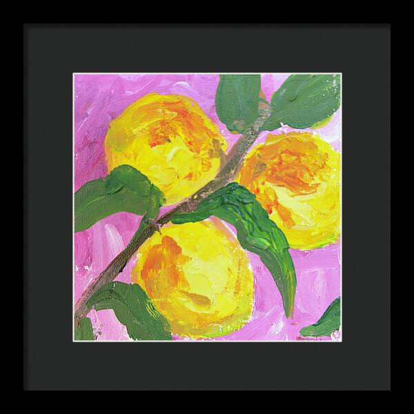 Peaches on Pink Botanical Framed Print — Black frame, Black mat, 10" x 10"