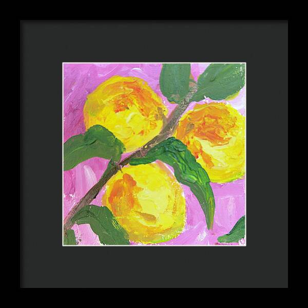 Peaches on Pink Botanical Framed Print — Black frame, Black mat, 8" x 8"