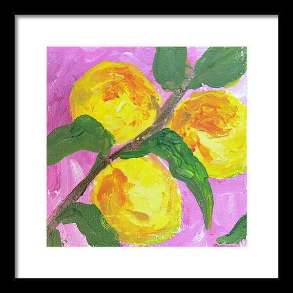 Peaches on Pink Botanical Framed Print — Black frame, White mat, 12" x 12"