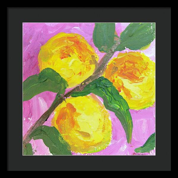 Peaches on Pink Botanical Framed Print — Black frame, Black mat, 16" x 16"