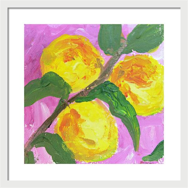 Peaches on Pink Botanical Framed Print — White frame, White mat, 16" x 16"